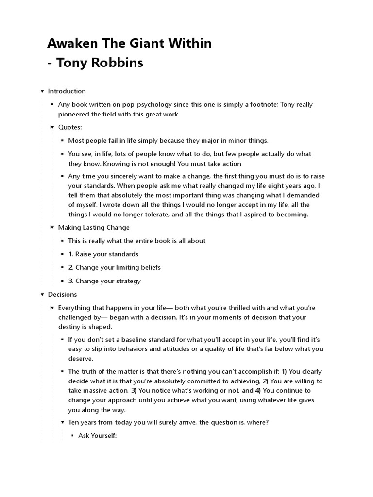 Awaken The Giant Within Tony Robbins Pdf Pleasure Pain