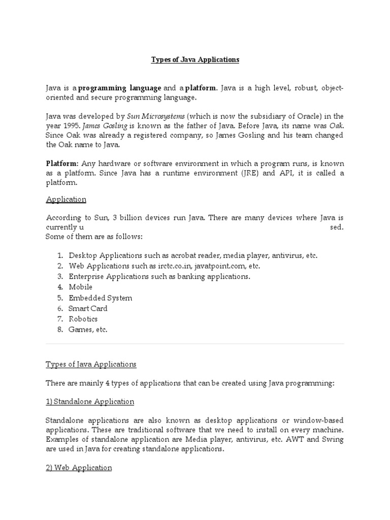Types of Java Applications | PDF | Java (Programming Language ...