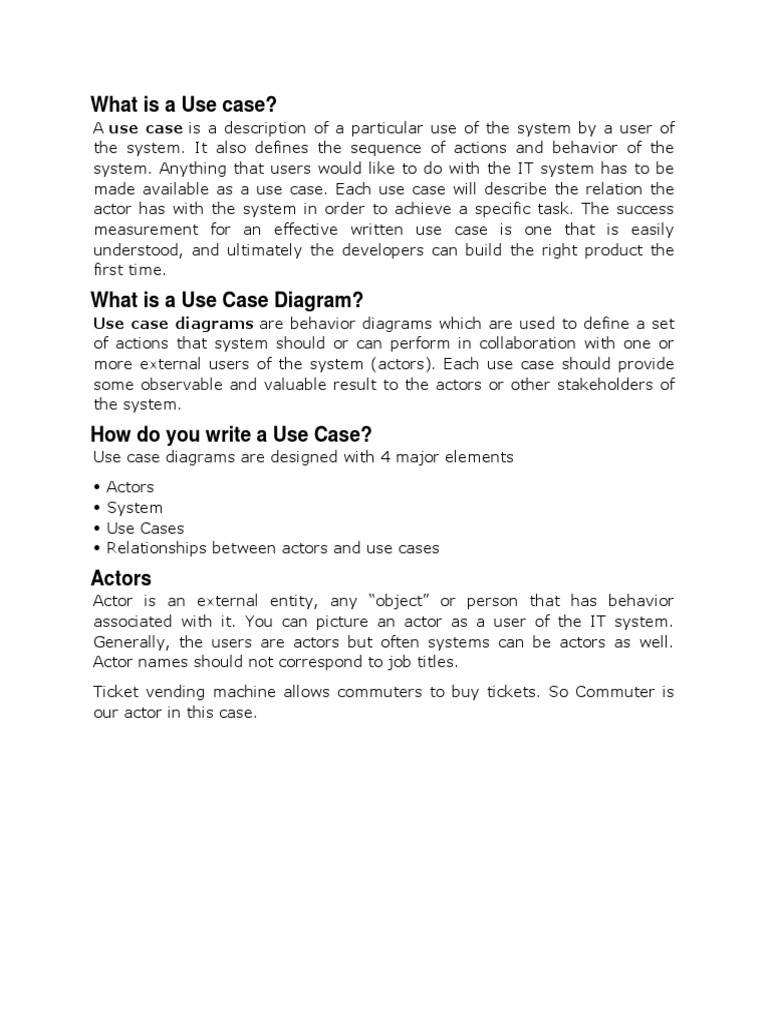 An Introduction to Use Cases Defining Actors, Use Case Elements, and Relationships PDF Use