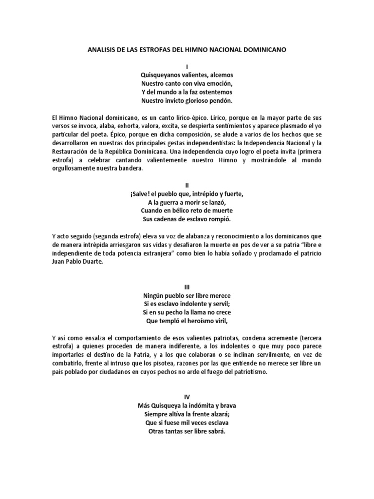 Analisis de Las Estrofas Del Himno Nacional Dominicano | PDF ...