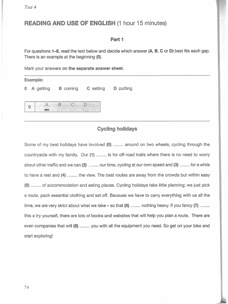 FCE 1 2015 For Schools Test 4 Use+read | PDF