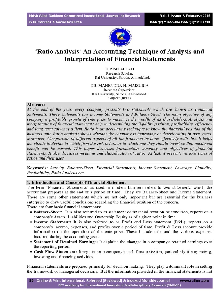 thesis of ratio analysis