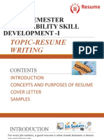Mba 1 Semester Employability Skill Development - I: Topic-Resume Writing (Session 1)