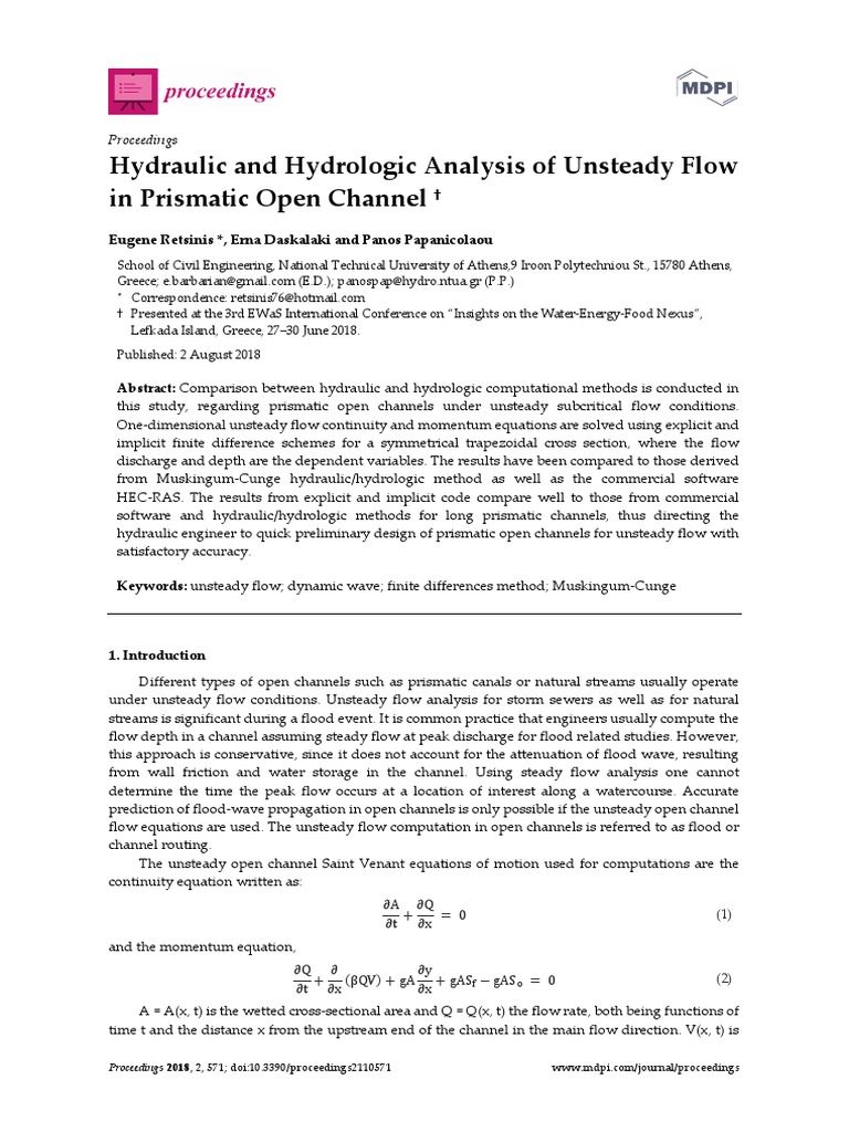 Hydraulic and Hydrologic Analysis of Unsteady Flow | PDF | Equations ...