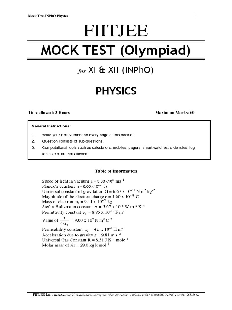 Mock Test-INPhO-Physics Questions on Binary Star Systems and Magnetic ...