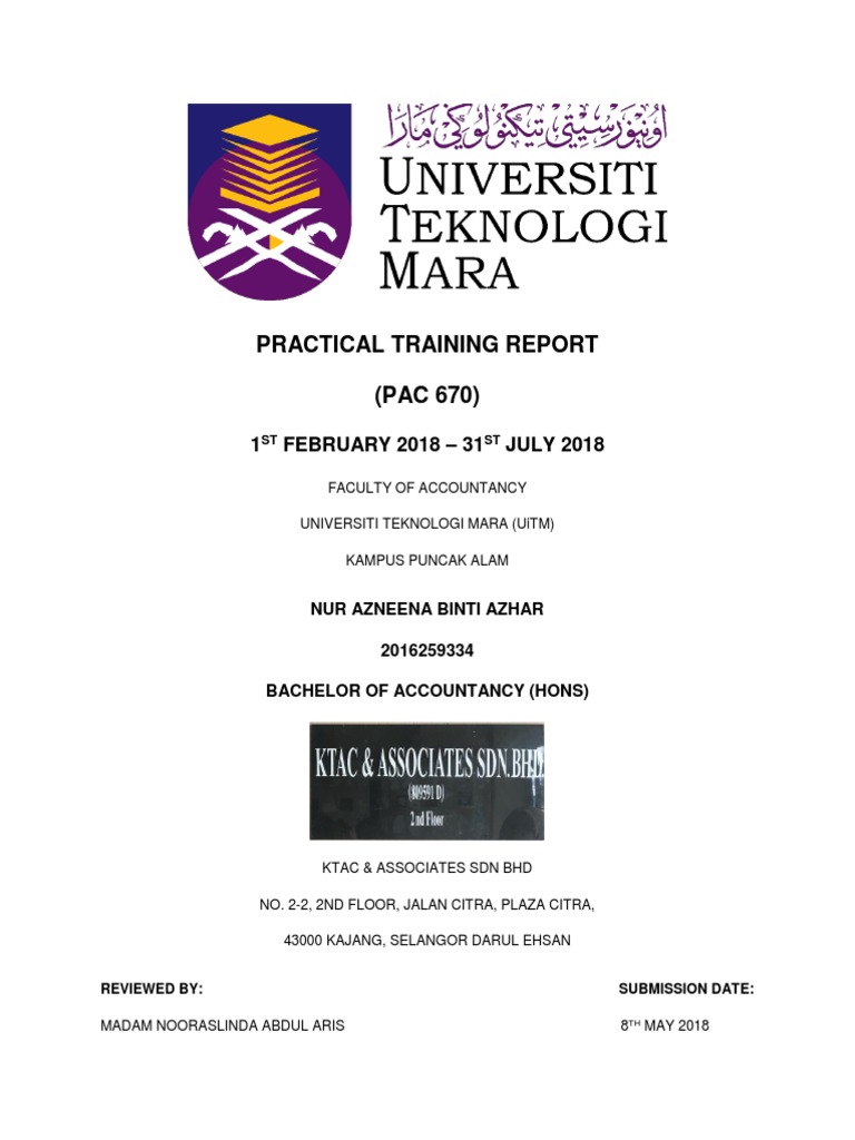 Practical Training Report Cover Sample 3 - KTac | PDF