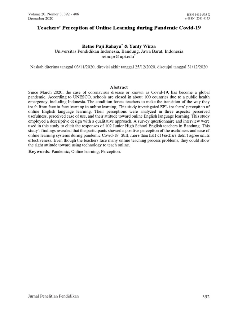 Teacher Perception of Online Learning | PDF | International Standard ...