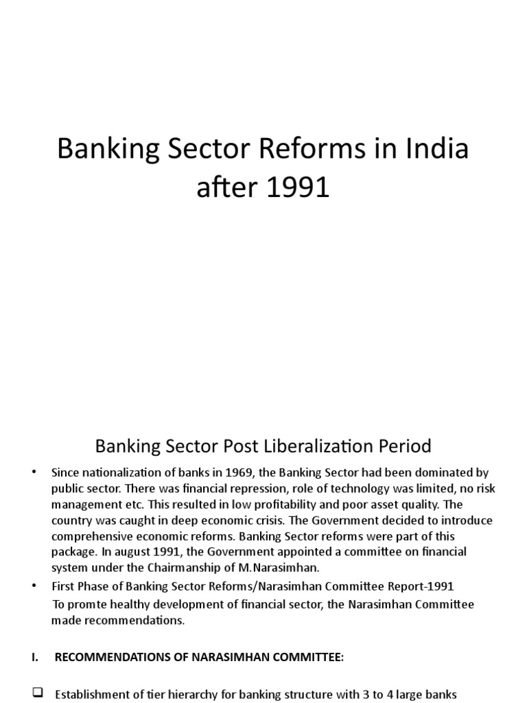 Banking Reforms in India Post-1991 | PDF | Reserve Bank Of India ...