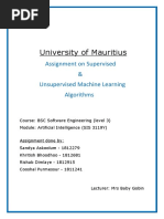 University of Mauritius: Assignment On Supervised & Unsupervised Machine Learning Algorithms