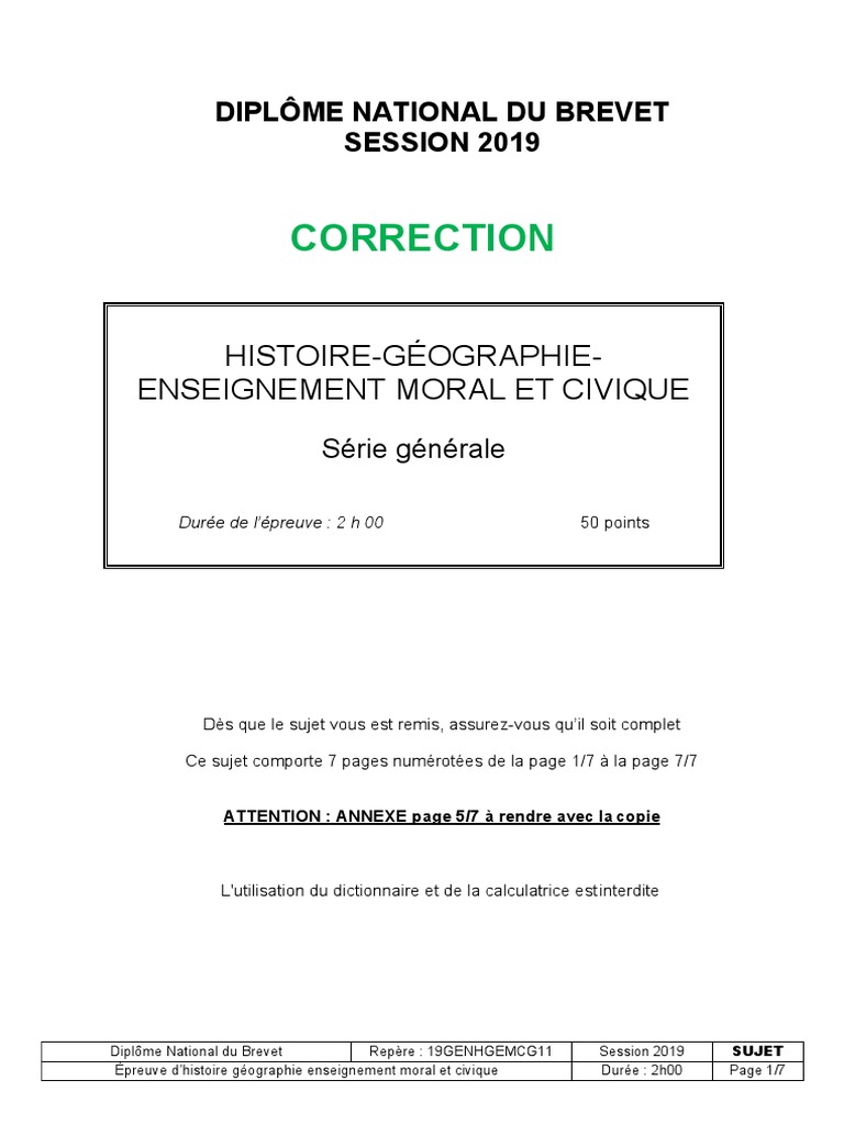 Brevet Blanc 2023 Corrigé Histoire Géographie Correction Brevet HG Emc Centres Etrangers 2019 | PDF | Guerre froide |  Racisme