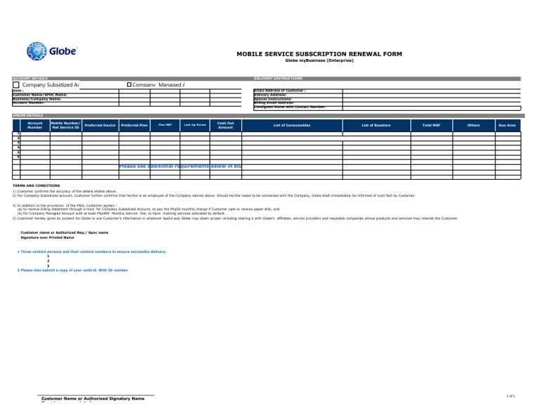 Globe RENEWAL FORM PDF Business Science