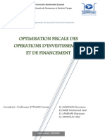 L'Optimisation Fiscale Des Opérations D'investissement Et Financement