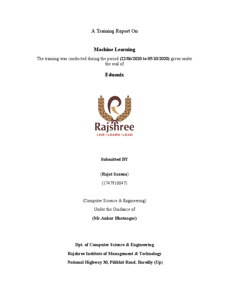 Machine Learning Training Report | PDF | Regression Analysis | Machine ...