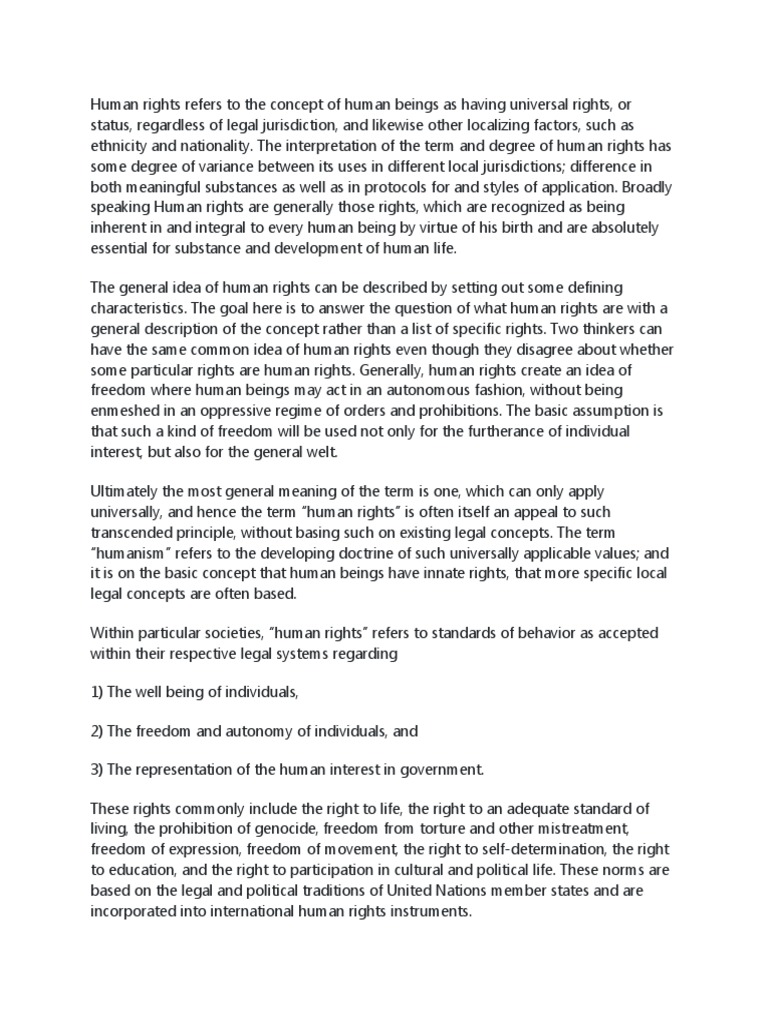 Human Rights Refers To The Concept of Human Beings As Having Universal ...