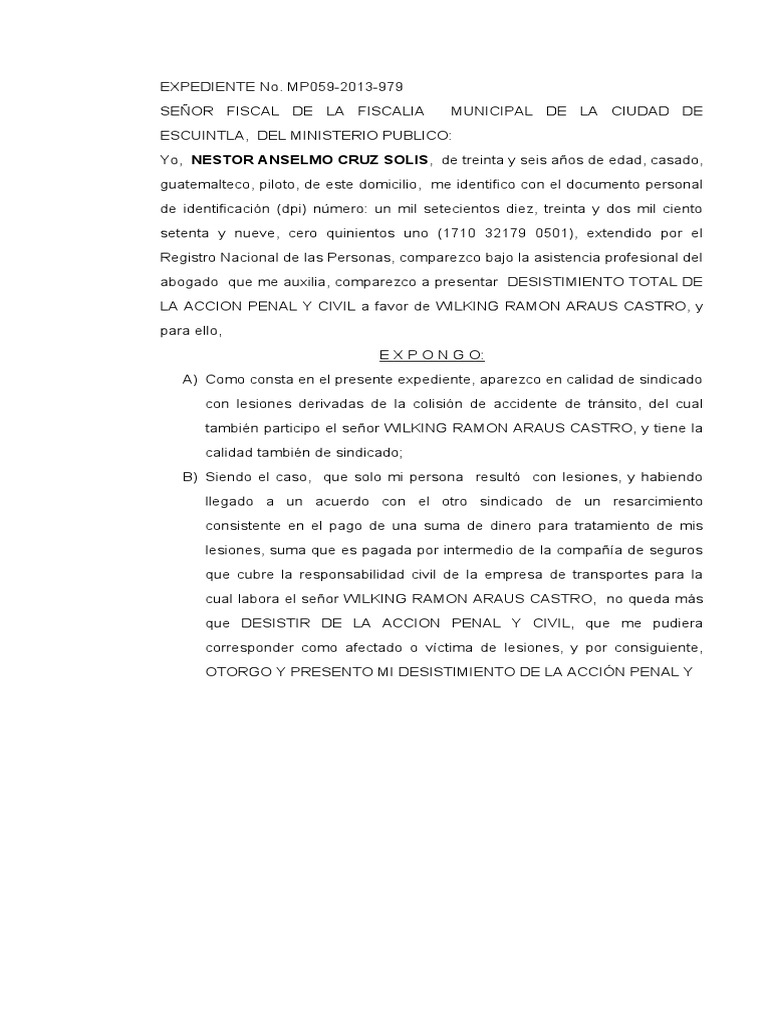 Desistimiento de Acción Penal y Civil | PDF | Derecho penal | Ley procesal
