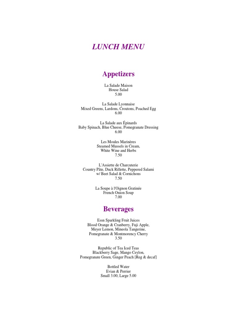 Lunch Menu | PDF | Salad | Cuisine