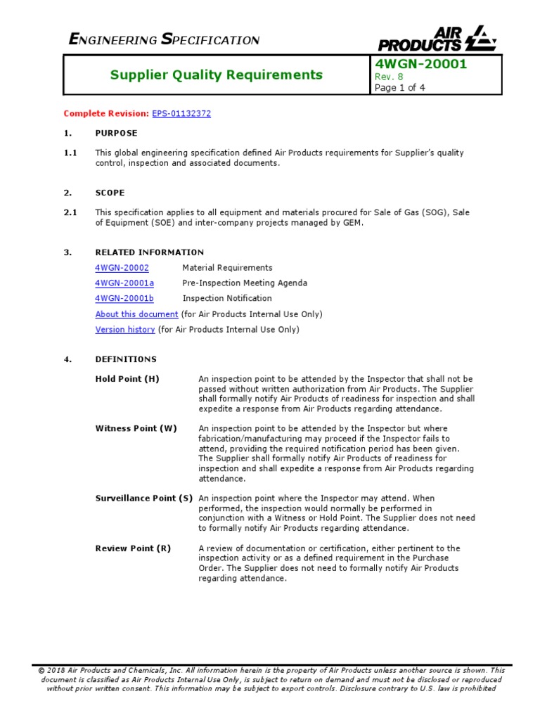 Supplier Quality Requirements PDF Specification (Technical Standard