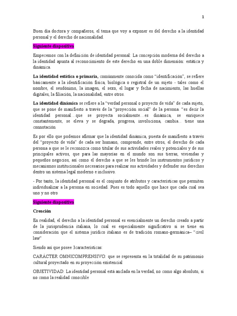 Derecho A La Identidad | PDF | Nacionalidad | Caso de ley