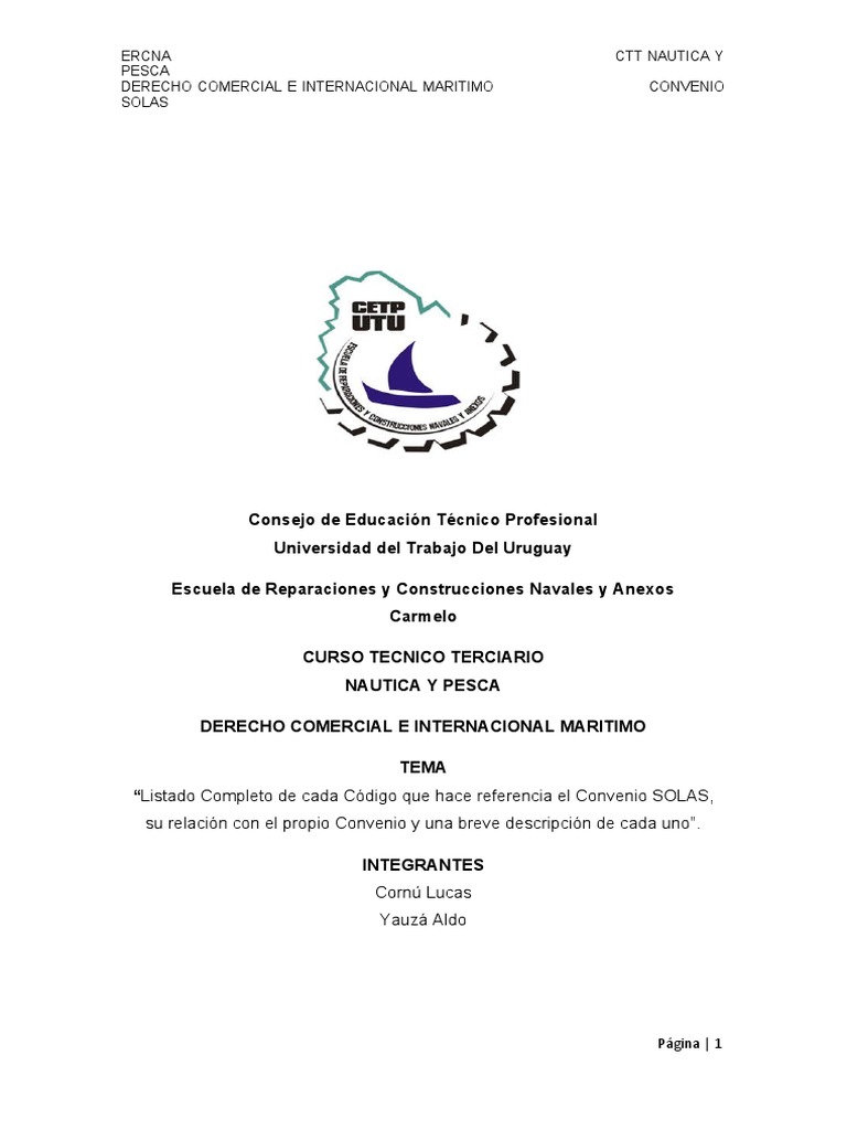 Relación del Código SOLAS y sus Capítulos | PDF | Transporte | Canal y ...