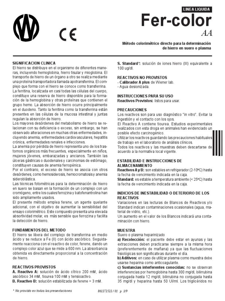 Método colorimétrico para hierro en suero | PDF | Hierro | Bioquímica