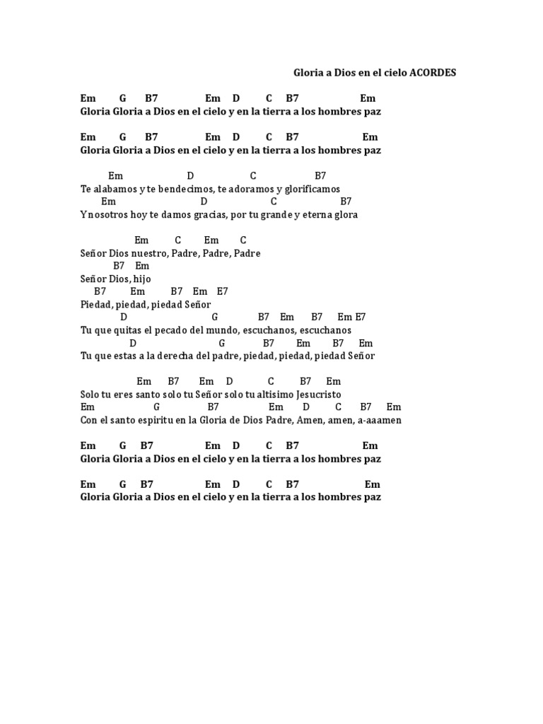 Gloria Gloria A Dios en El Cielo ACORDES PDF Cielo Creencia y