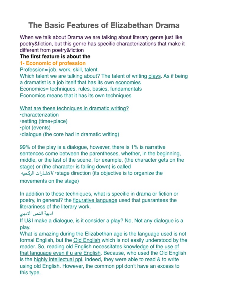 The Basic Features of Elizabethan Drama | PDF | English Literature