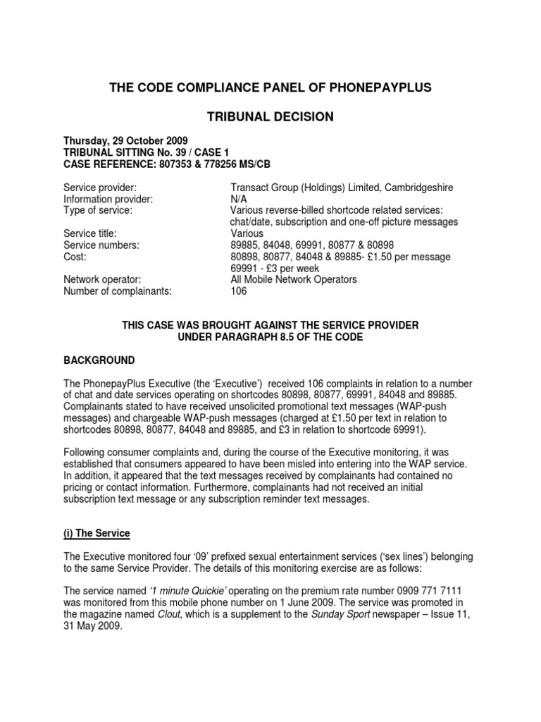 Tribunal Decision on Transact Group Services | PDF | Text Messaging ...