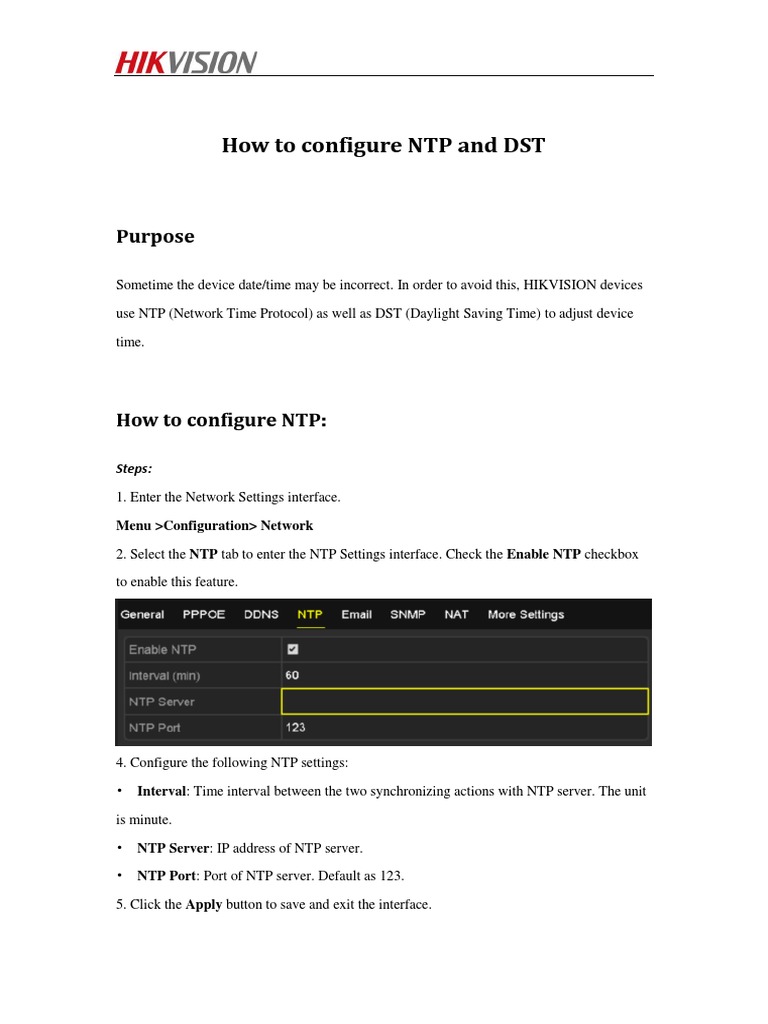 Configure NTP and DST for Hikvision | PDF