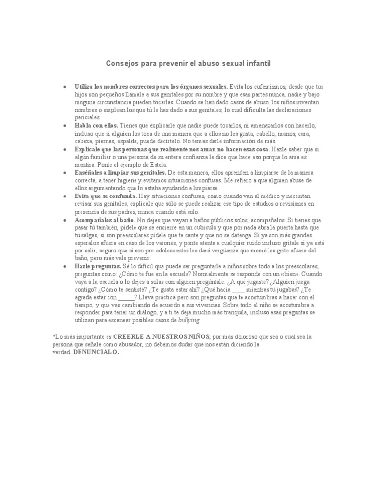 Consejos para Prevenir El Abuso Sexual Infantil | PDF | comportamiento ...