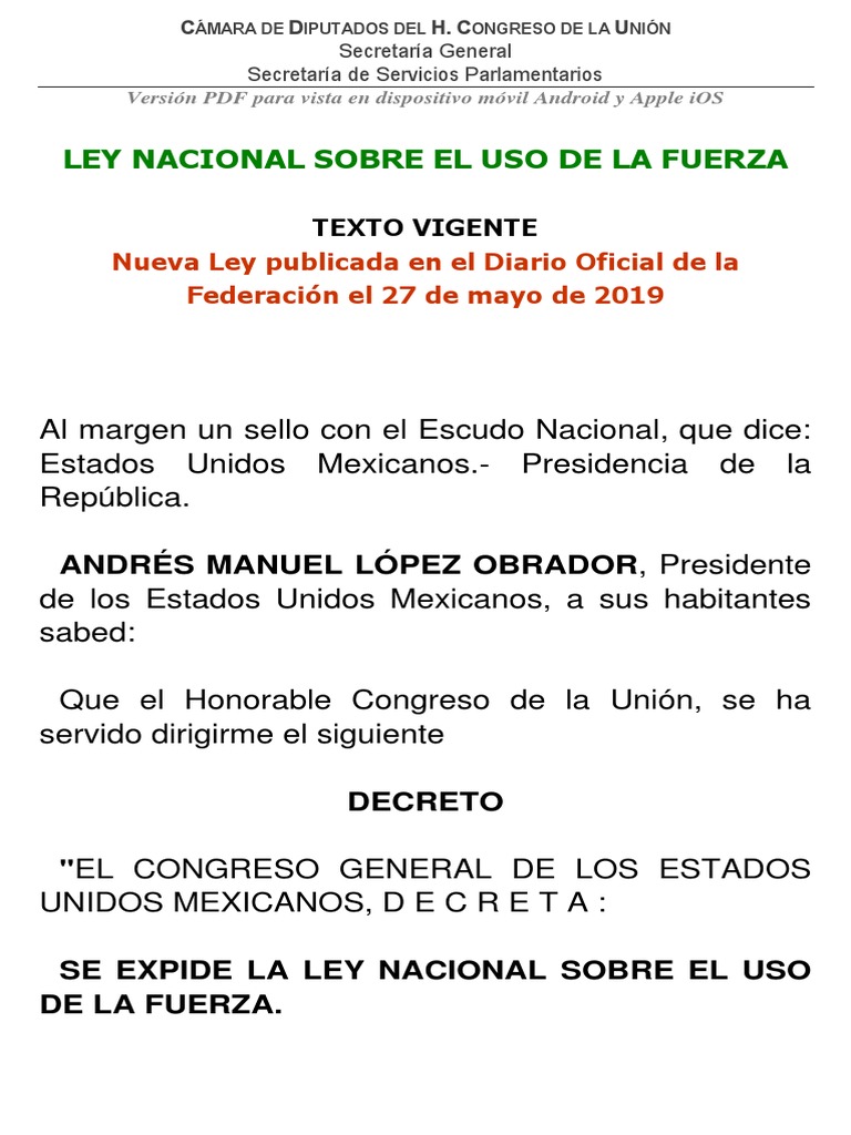Ley Nacional sobre el Uso de la Fuerza | PDF | Policía | Institución