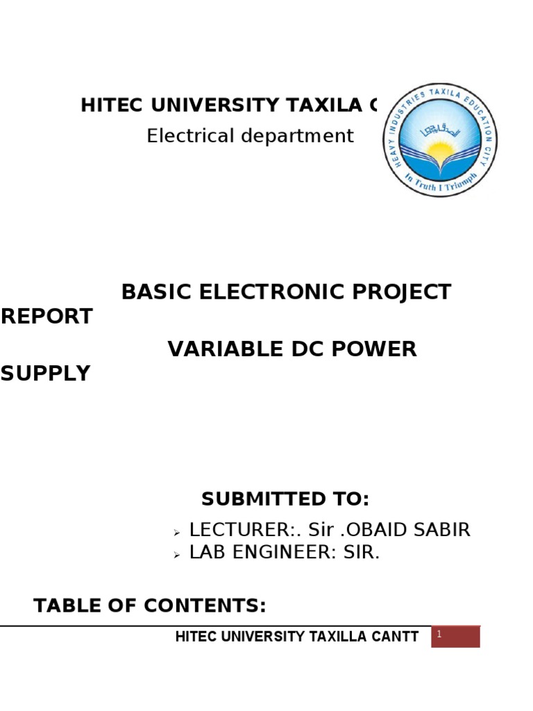 Variable DC Power Supply Project Report | PDF | Rectifier | Power Supply