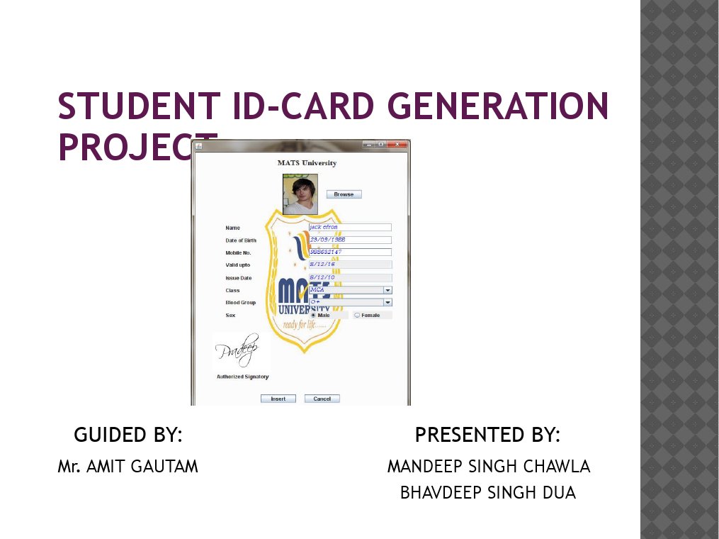 Student Id-Card Generation Project: Guided By: Presented by | PDF ...