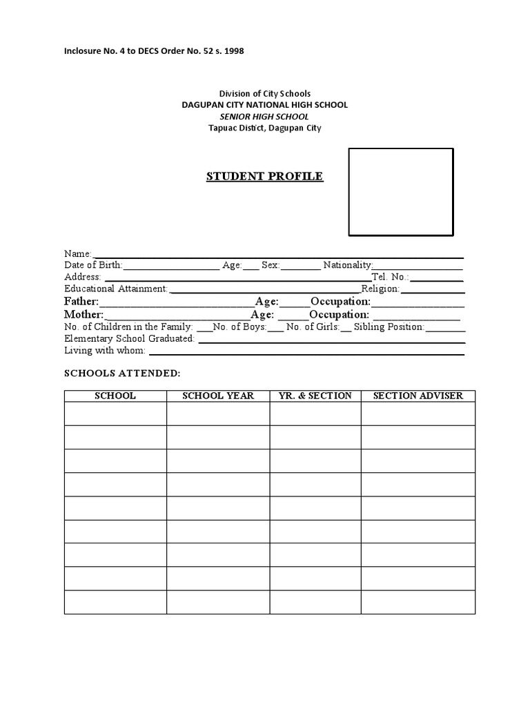Student Profile Template | PDF | Human Life Stages | Childhood