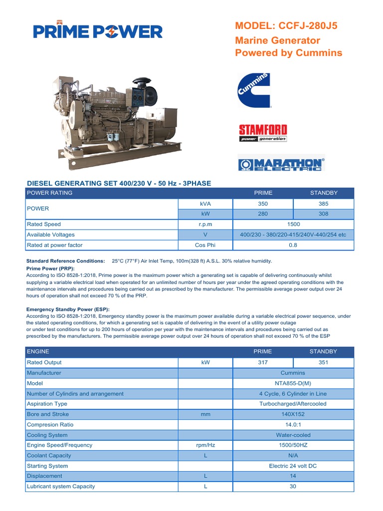 280kw Cummins Generator | PDF | Electric Generator | Physical Quantities