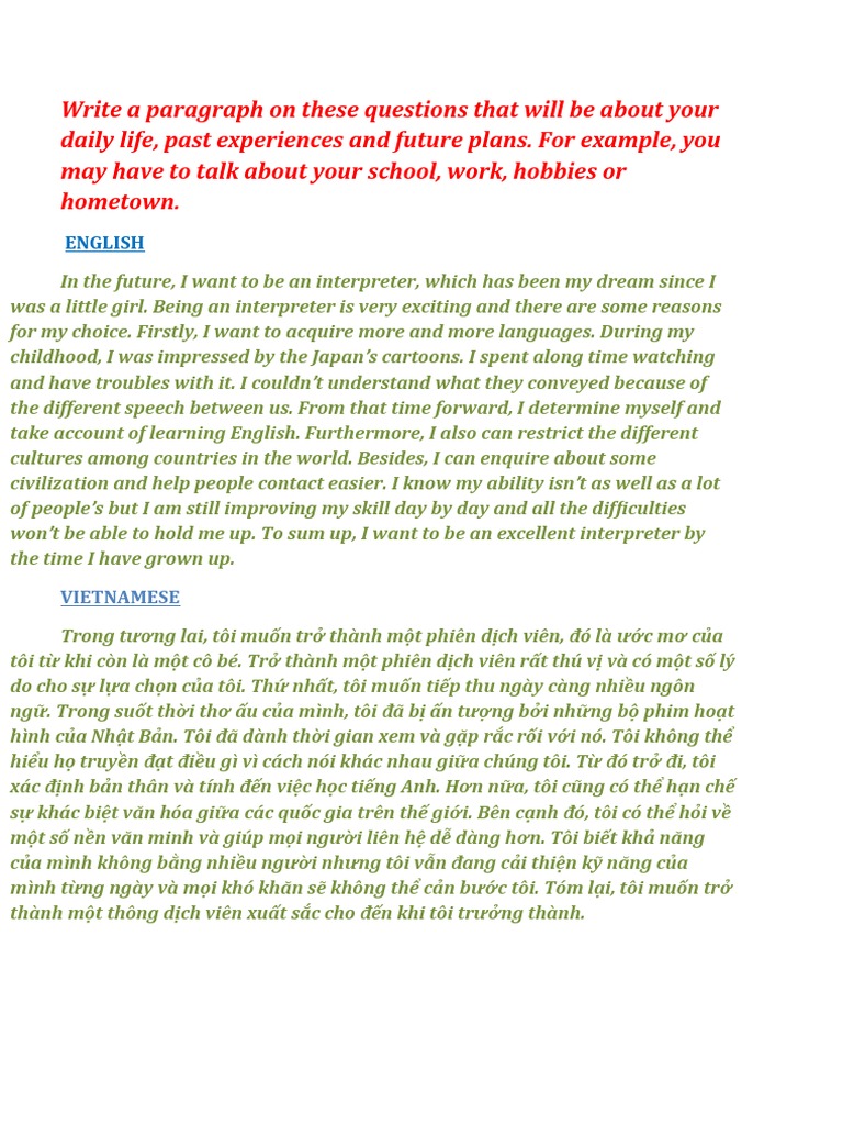 Write A Paragraph On These Questions That Will Be About Your Daily Life ...
