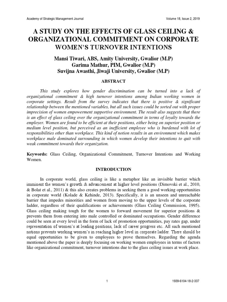 A Study On The Effects of Glass Ceiling & Organizational Commitment On