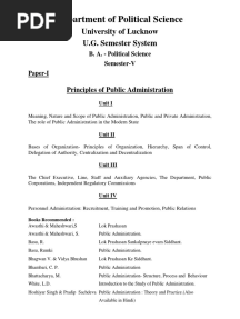Department of Political Science: University of Lucknow U.G. Semester System