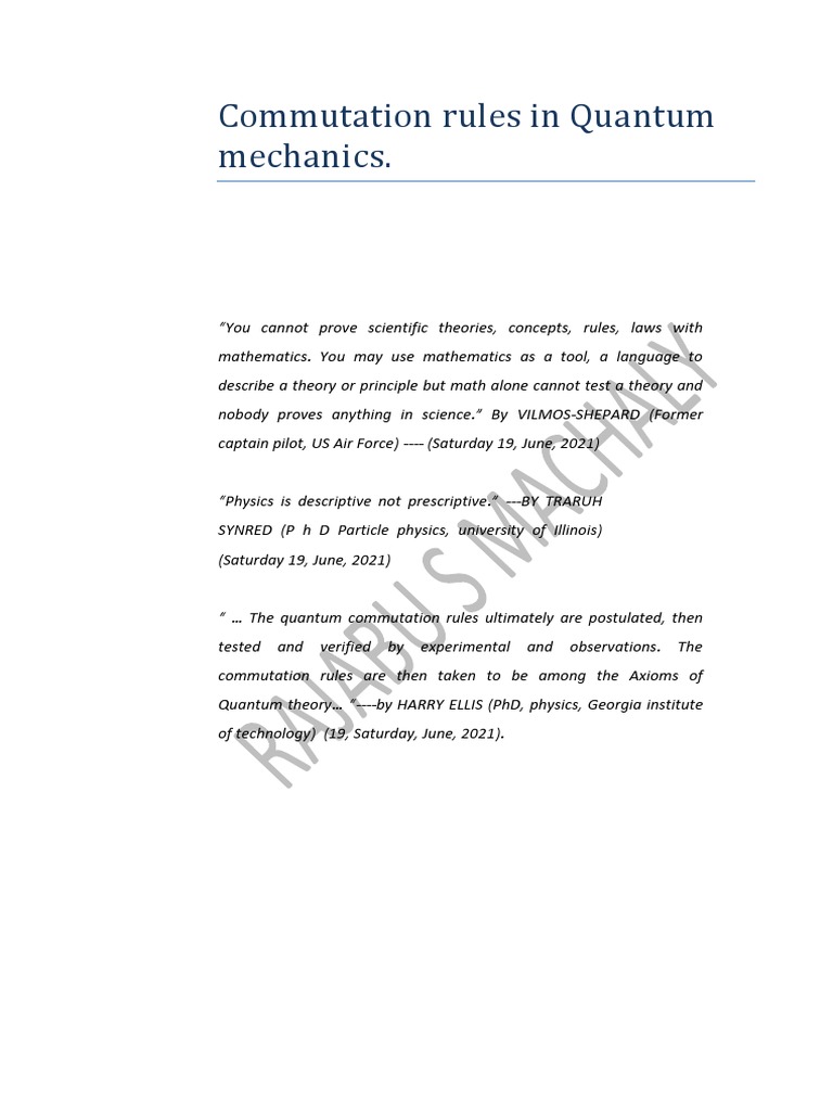 Commutation Rules in Quantum Mechanics | PDF | Axiom | Hamiltonian ...