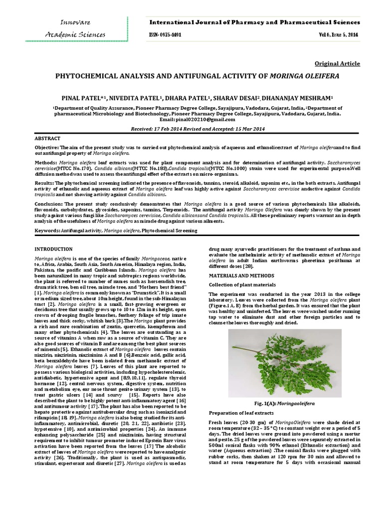 Phytochemical and Antifungal Study of Moringa | PDF | Solution | Medicine