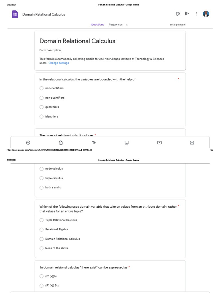 Domain Relational Calculus Google Forms PDF Relational Model