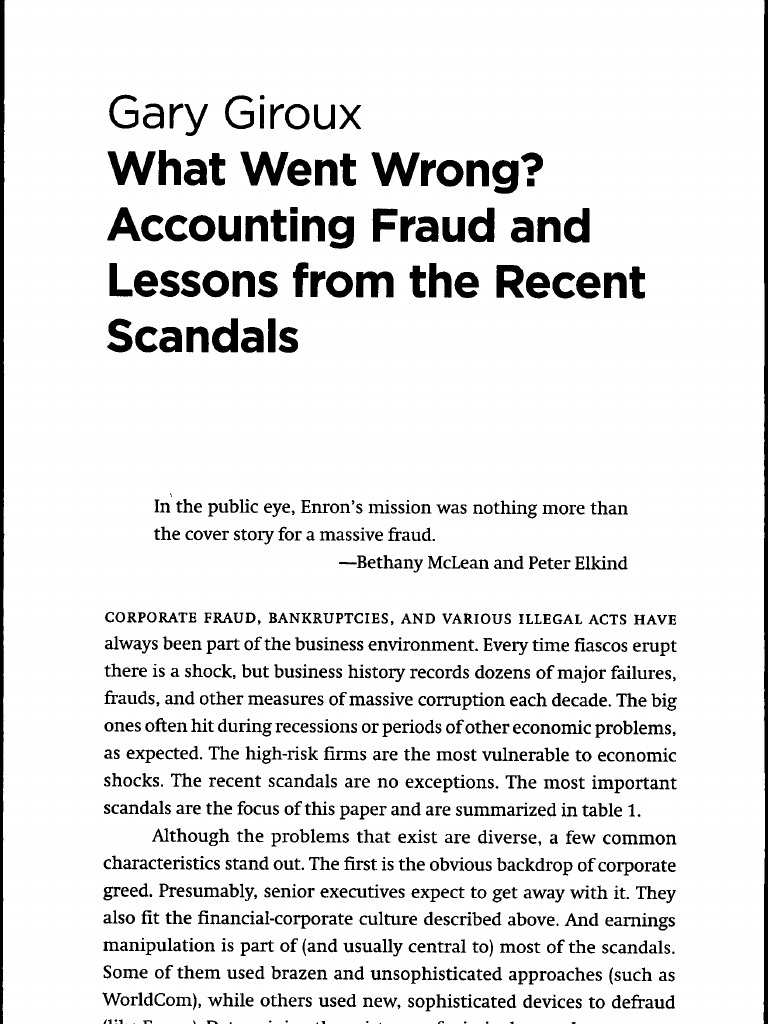 Accounting Frauds PDF Mark To Market Accounting Enron