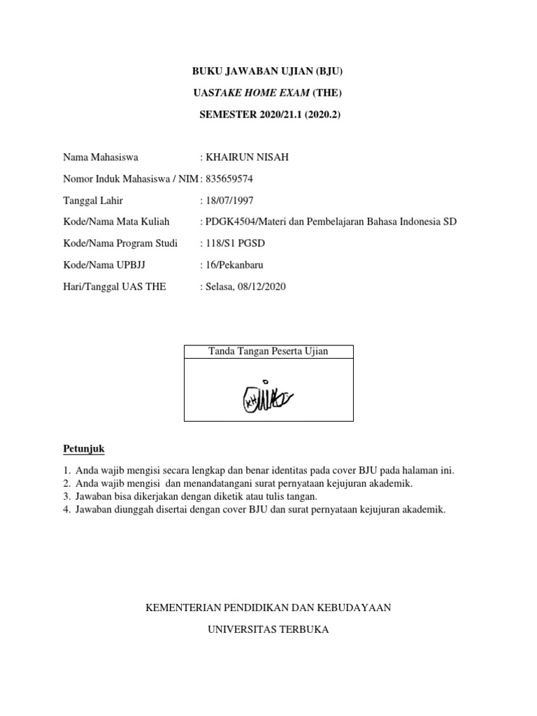 BJU - PDGK4504 Materi Dan Pembelajaran Bahasa Indonesia SD - Khairun ...