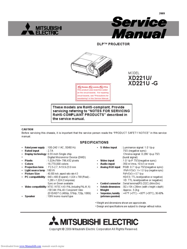 XD221U/ XD221U - G: DLP™ Projector | PDF | Solder | Printed Circuit Board
