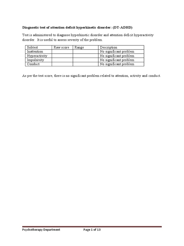 ADHD Diagnostic Test Results Summary | PDF | Self-Improvement