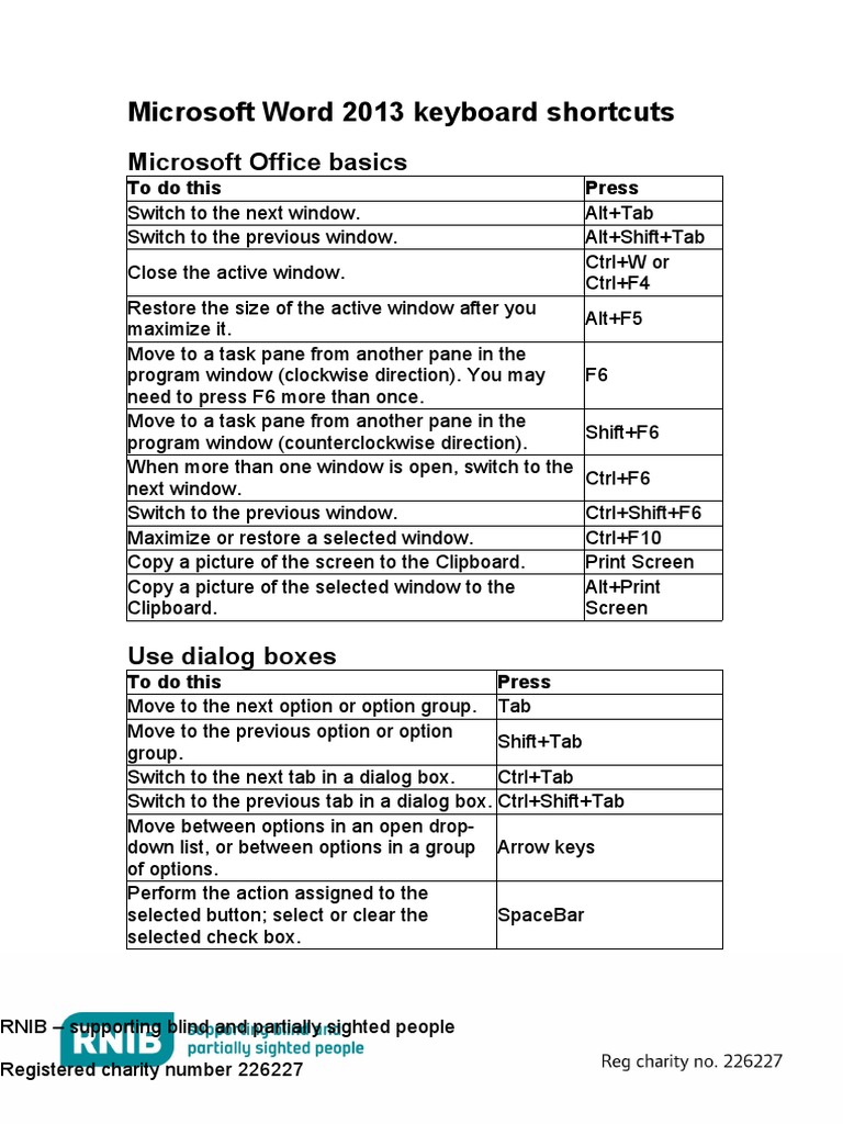Microsoft Word 2013 Keyboard Shortcuts PDF Computer Keyboard