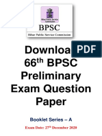 66th BPSC Preliminary Exam Question Paper English Medium Set A 2020 Held On 27th December 2020