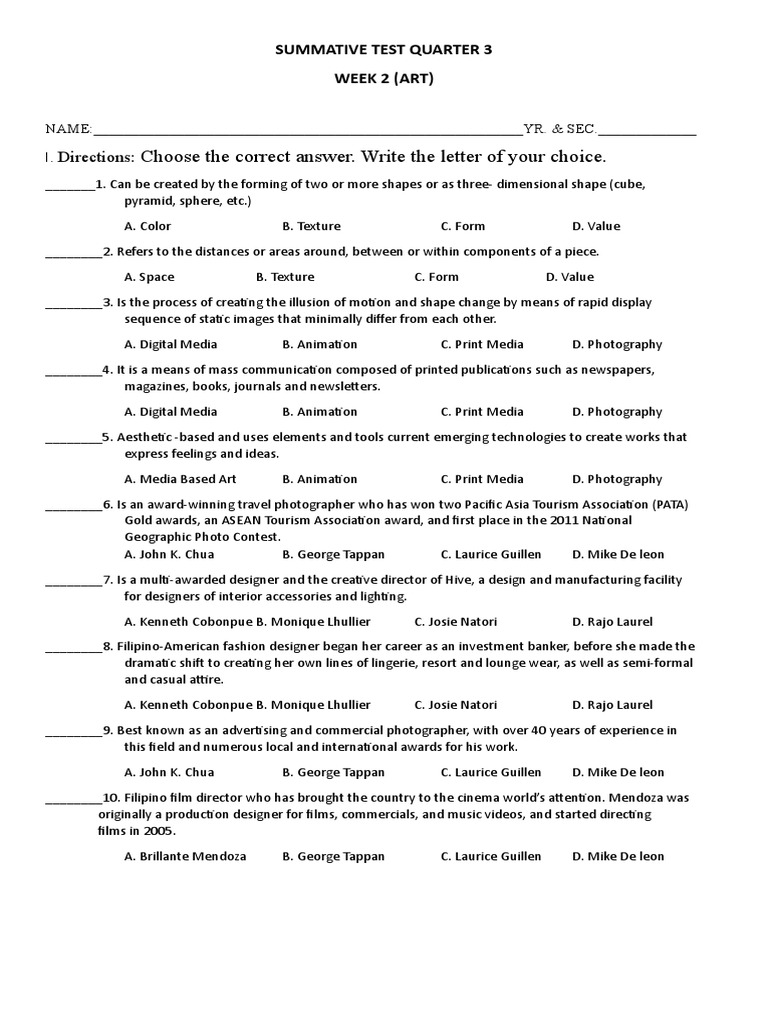 Grade 3 Summative Test: Quarter 3, Week 2 | PDF | Mass Media ...