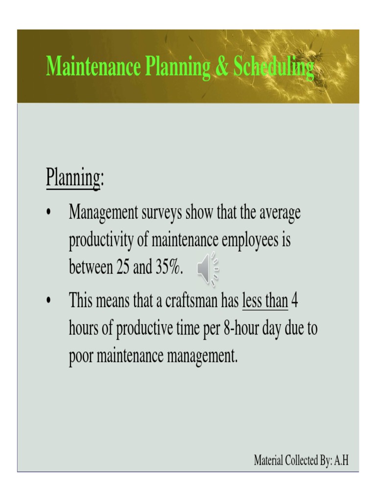 Maintenance Planning & Scheduling Guide | PDF | Economies | Business
