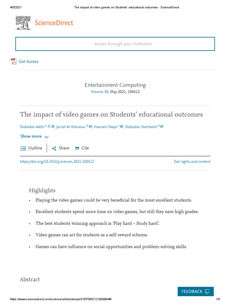 The Impact of Video Games On Students' Educational