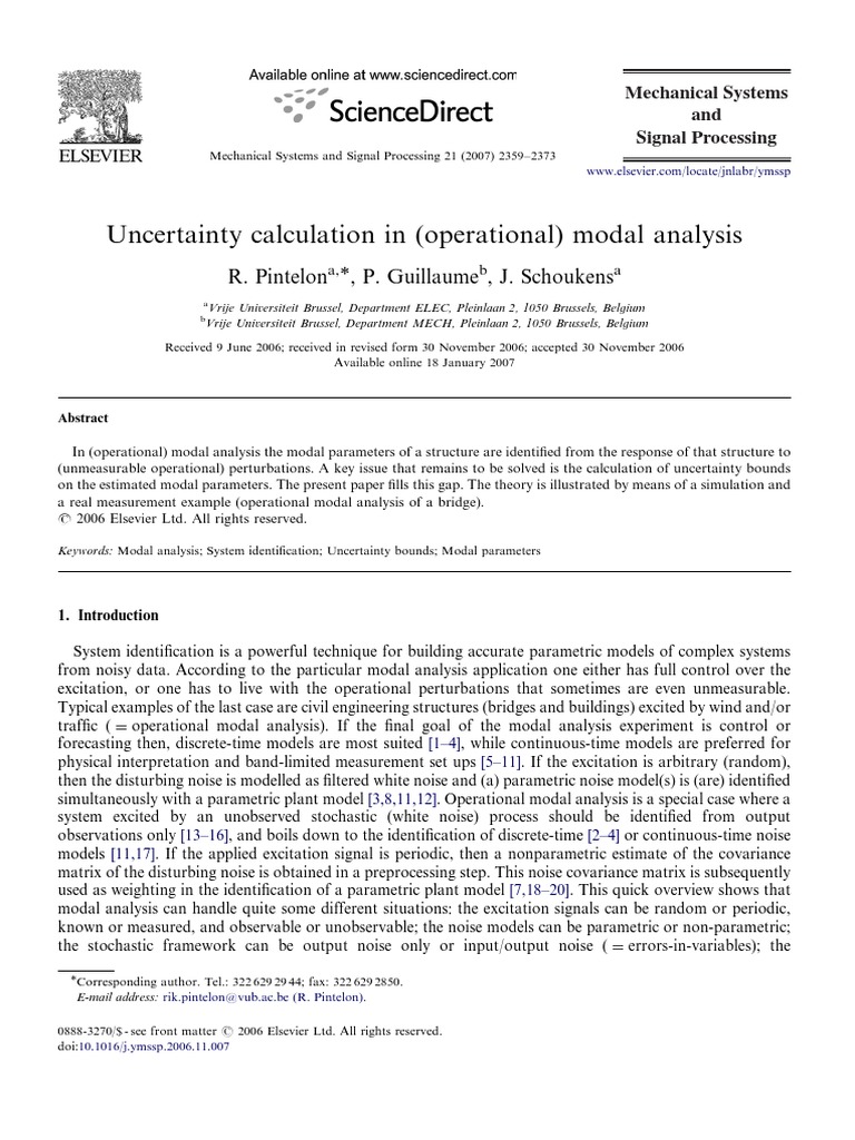 Uncertainty Calculation in (Operational) Modal Analysis | PDF | Matrix ...